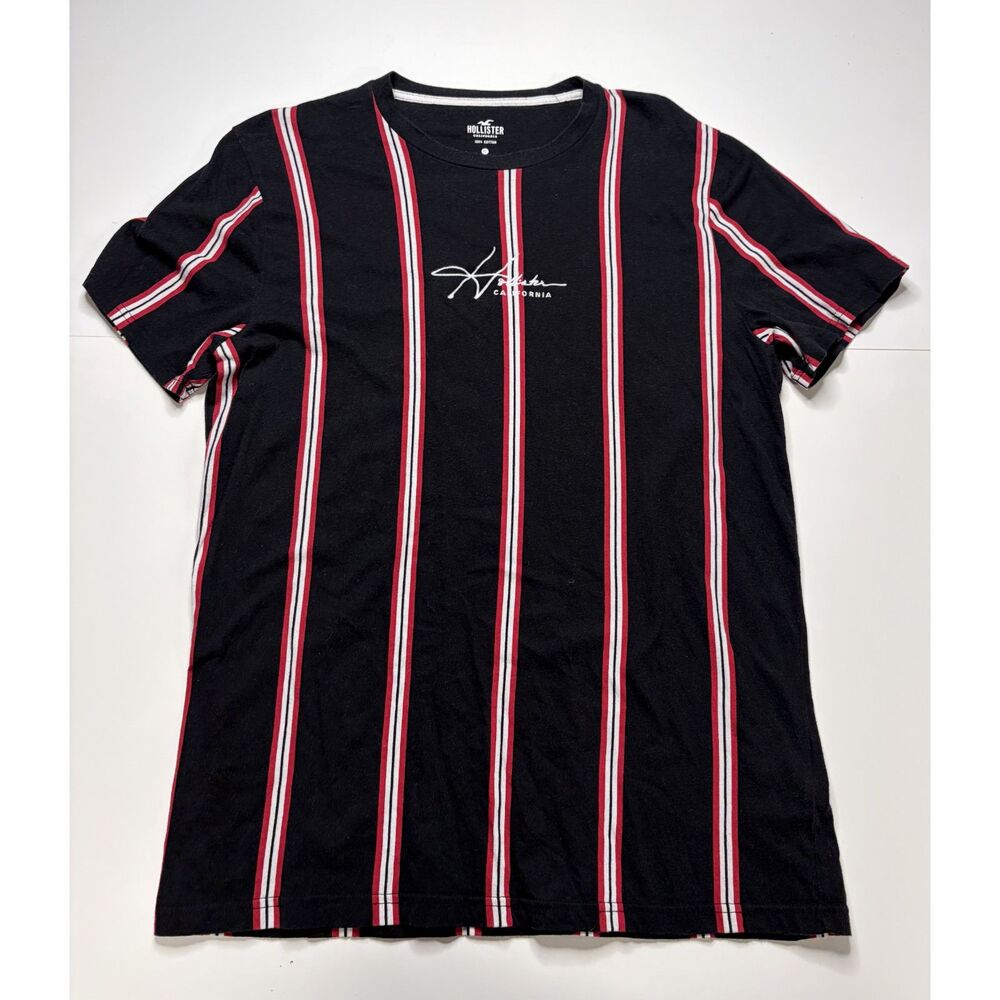 Hollister Red Black Striped T-Shirt Mens XL.